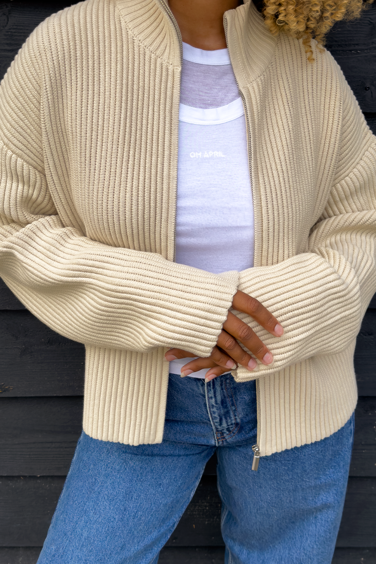oh-april-strickcardigan-beige-melange-stehkragen image 3