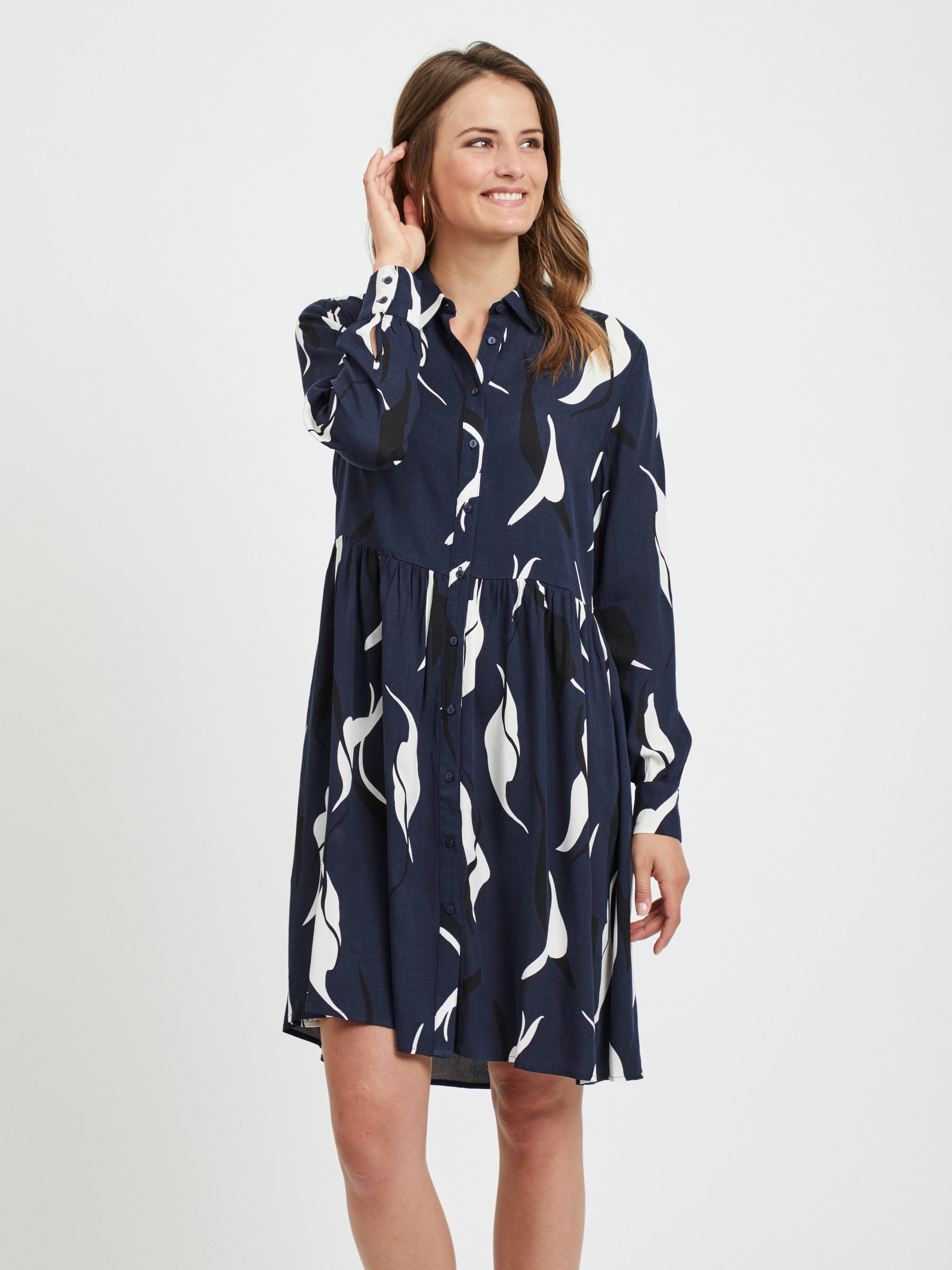 object-kleid-langarm-gemustert-knielang-plissee image 3