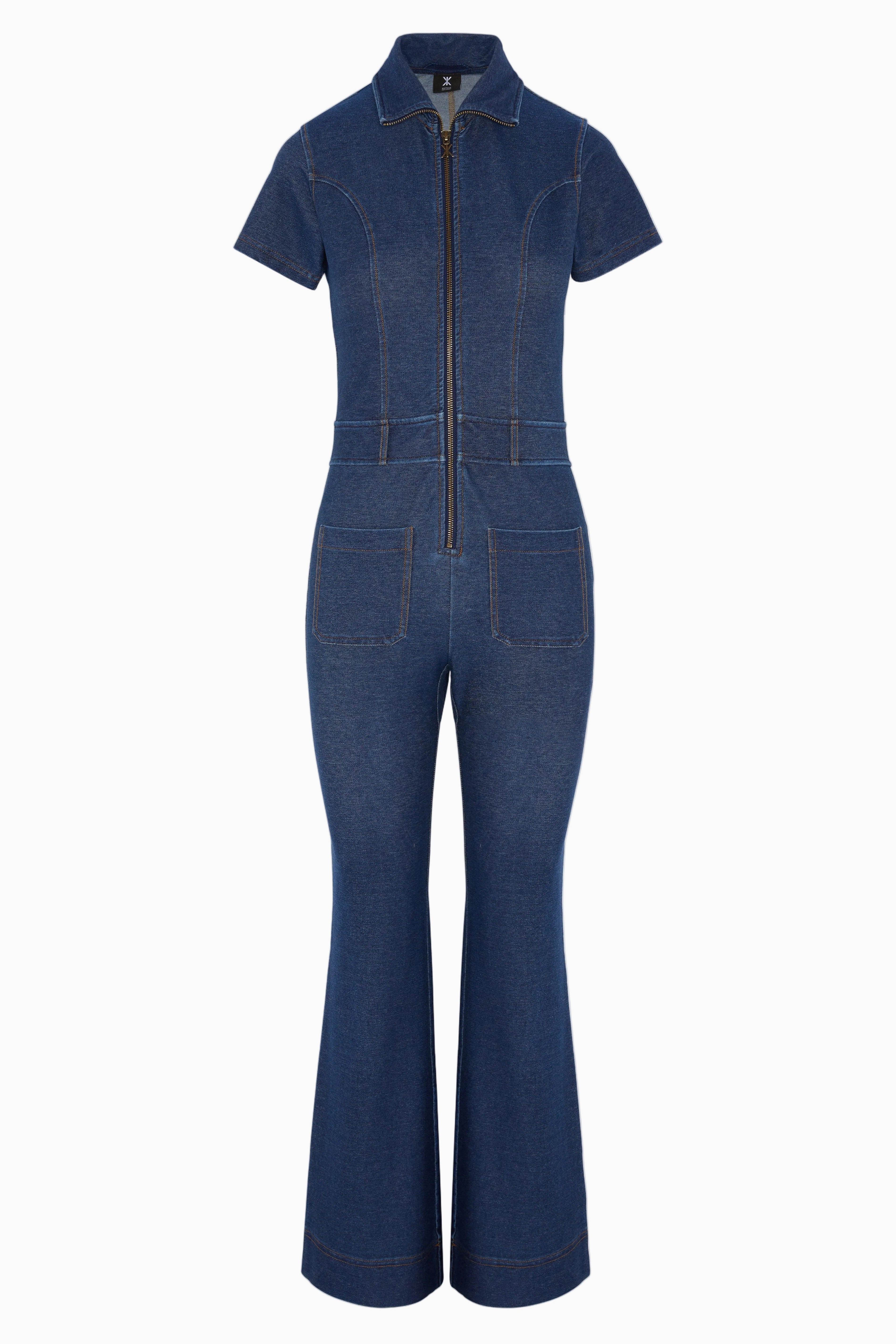 onepiece-denim-fit-and-flare-jumpsuit-blau-retro image 1