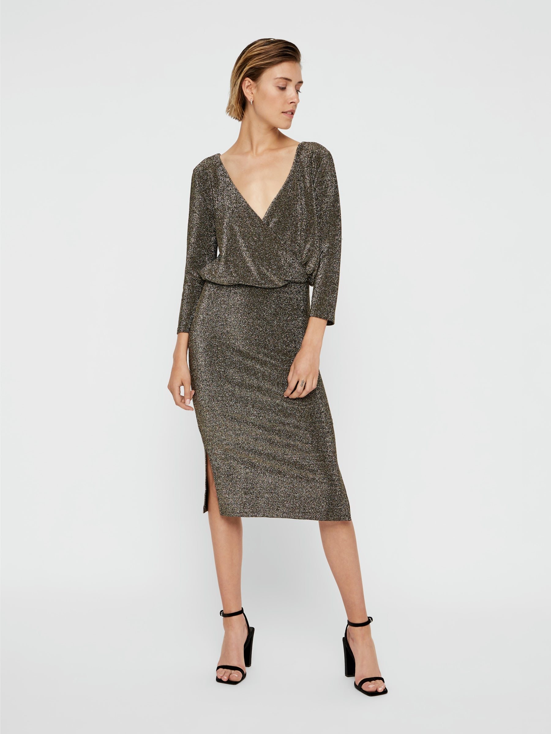 noisy-may-glitzer-kleid-mit-3-4-rmel-und-v-ausschnitt-3 image 5