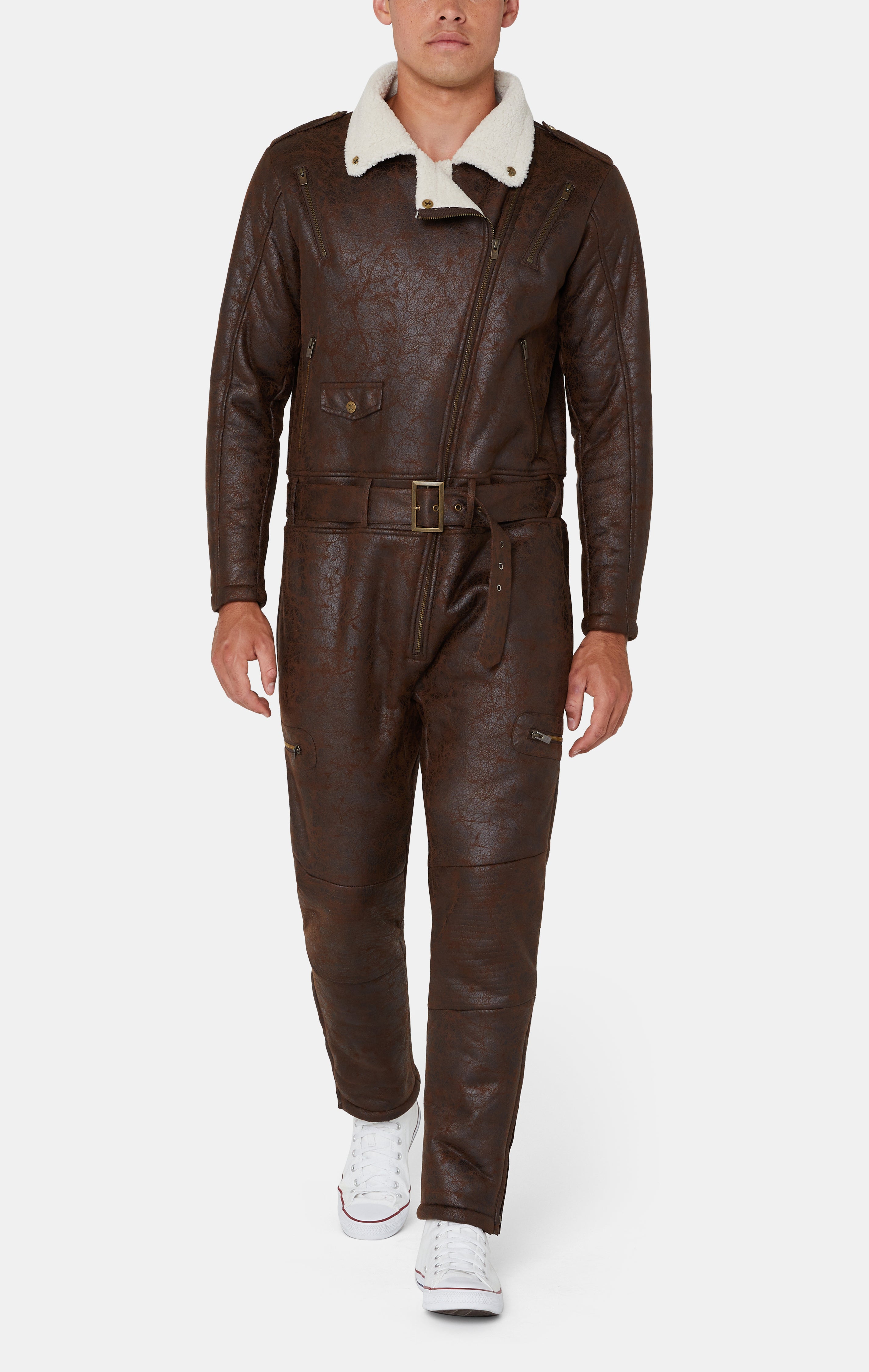onepiece-biker-jumpsuit-braun-kunstleder-overall-mit-futter image 6