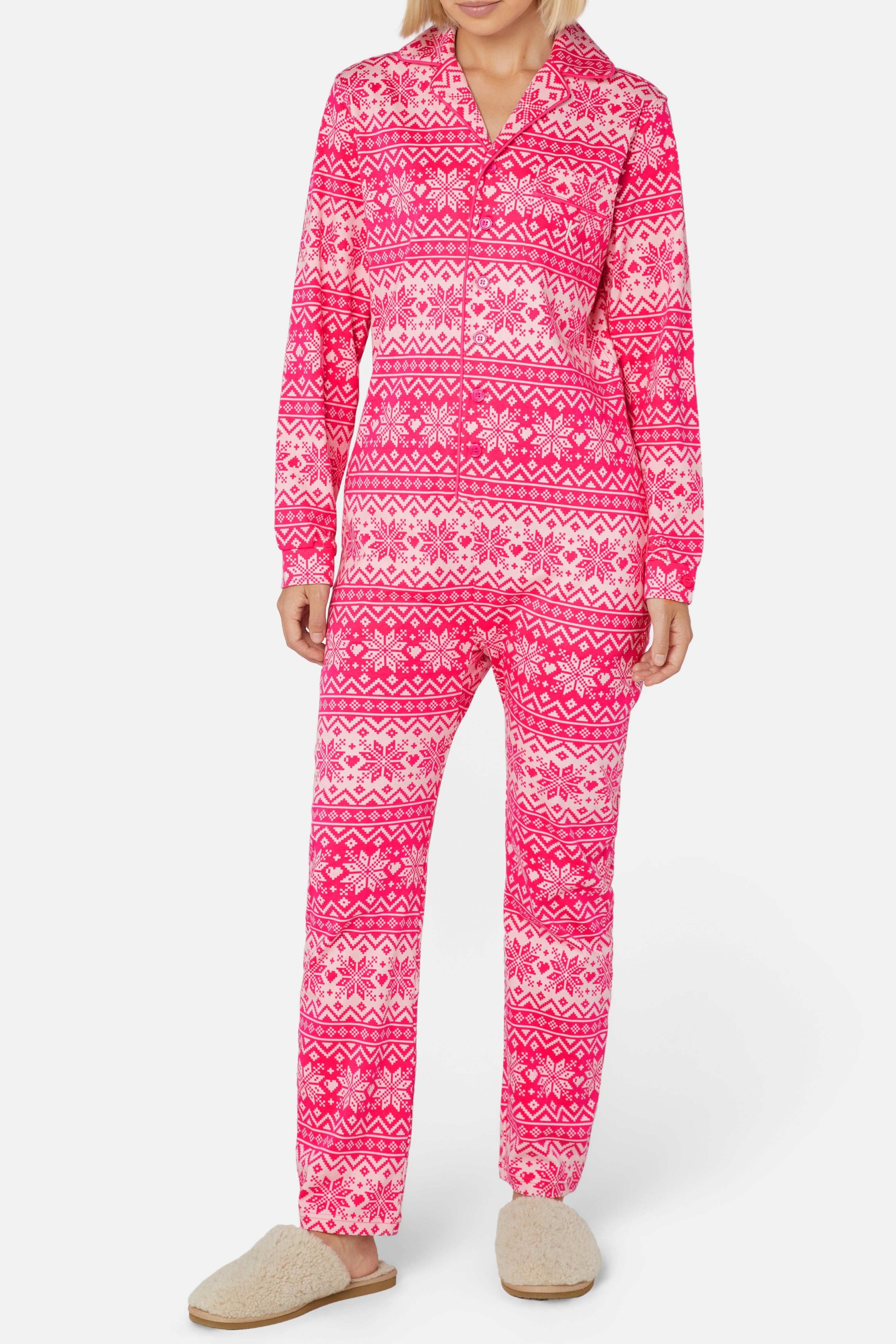 onepiece-winter-pyjamas-pink-schneeflocken-schlafanzug image 3