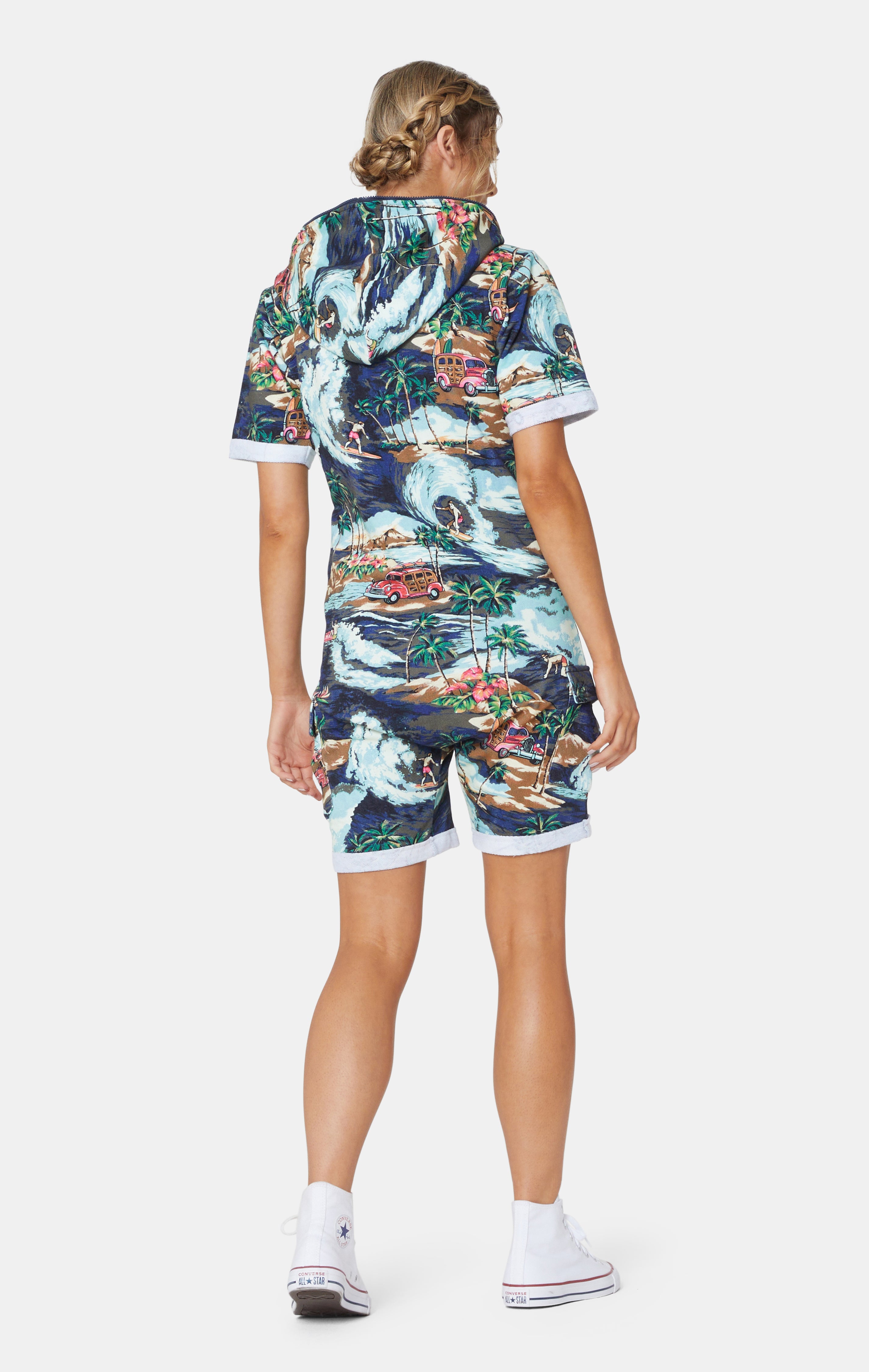 onepiece-vintage-hawaii-short-jumpsuit-blue-mix-retro image 2