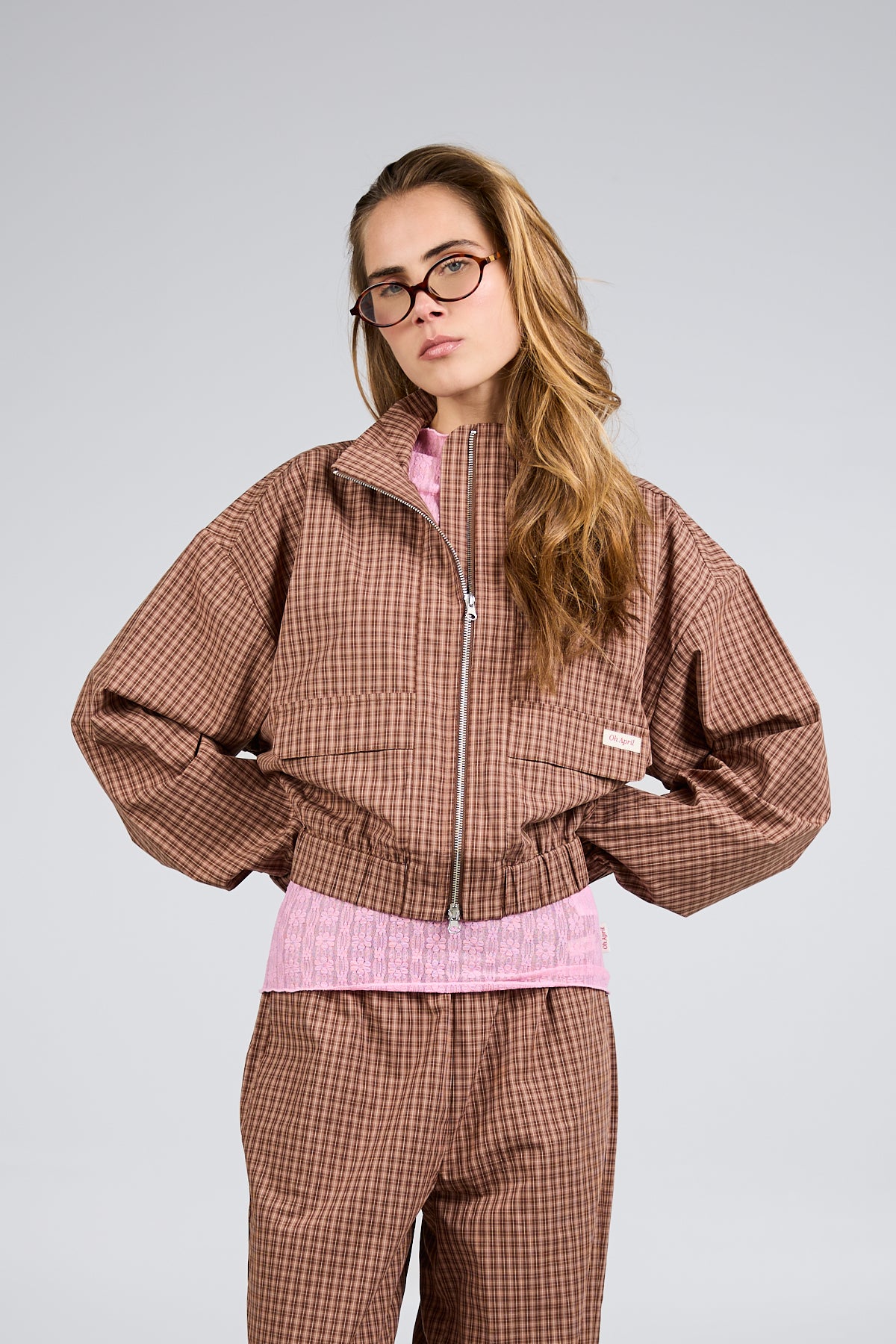oh-april-zoe-bomber-jacket-bomberjacke-cocoa-dust-check image 1