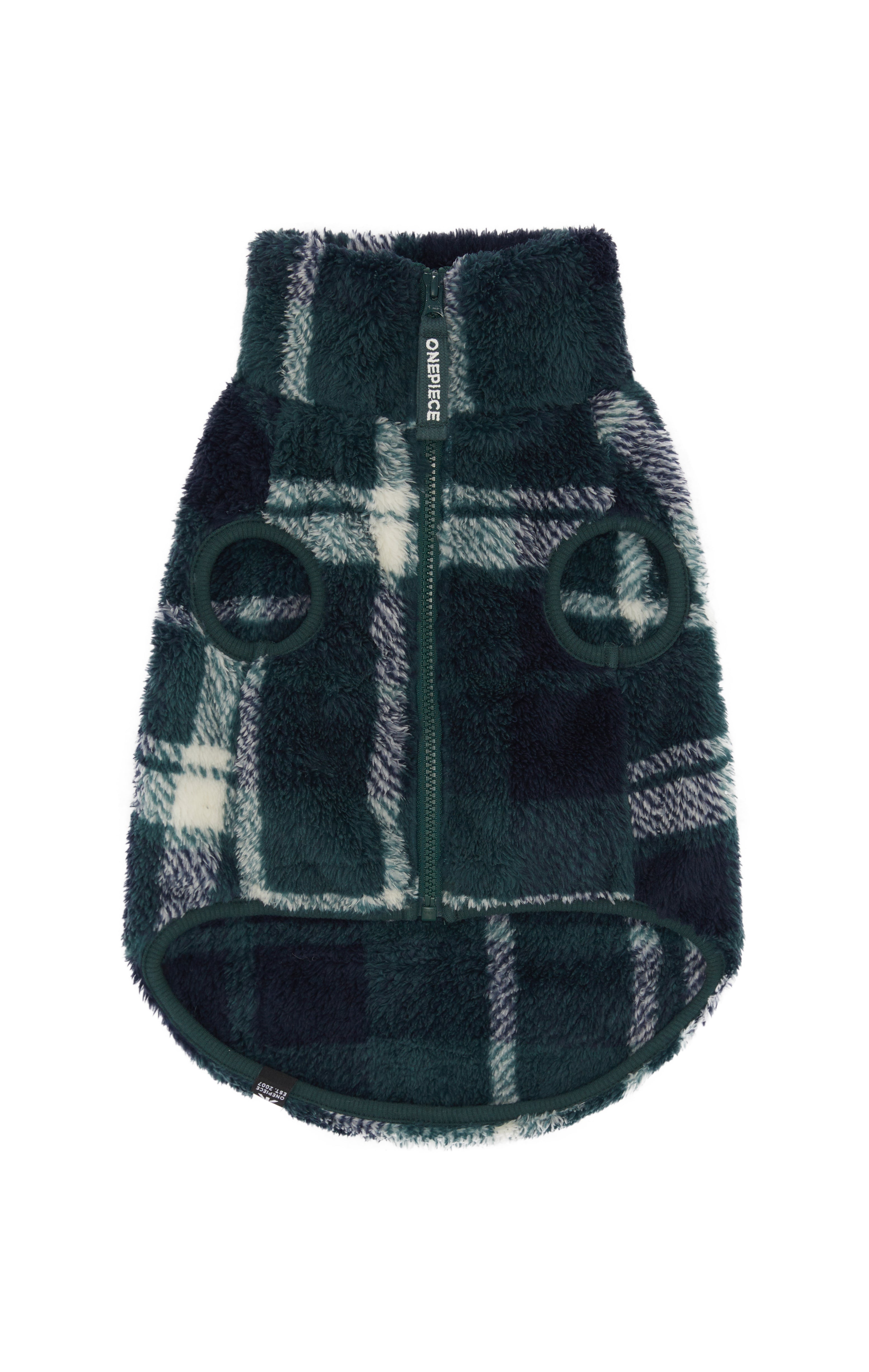 onepiece-puppy-pet-suit-hundeoverall-green-check-fleece image 1