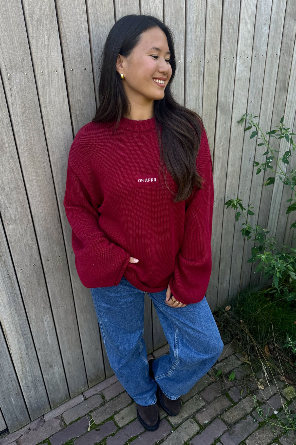 oh-april-strickpullover-cherry-red-oversized-baumwolle image 2