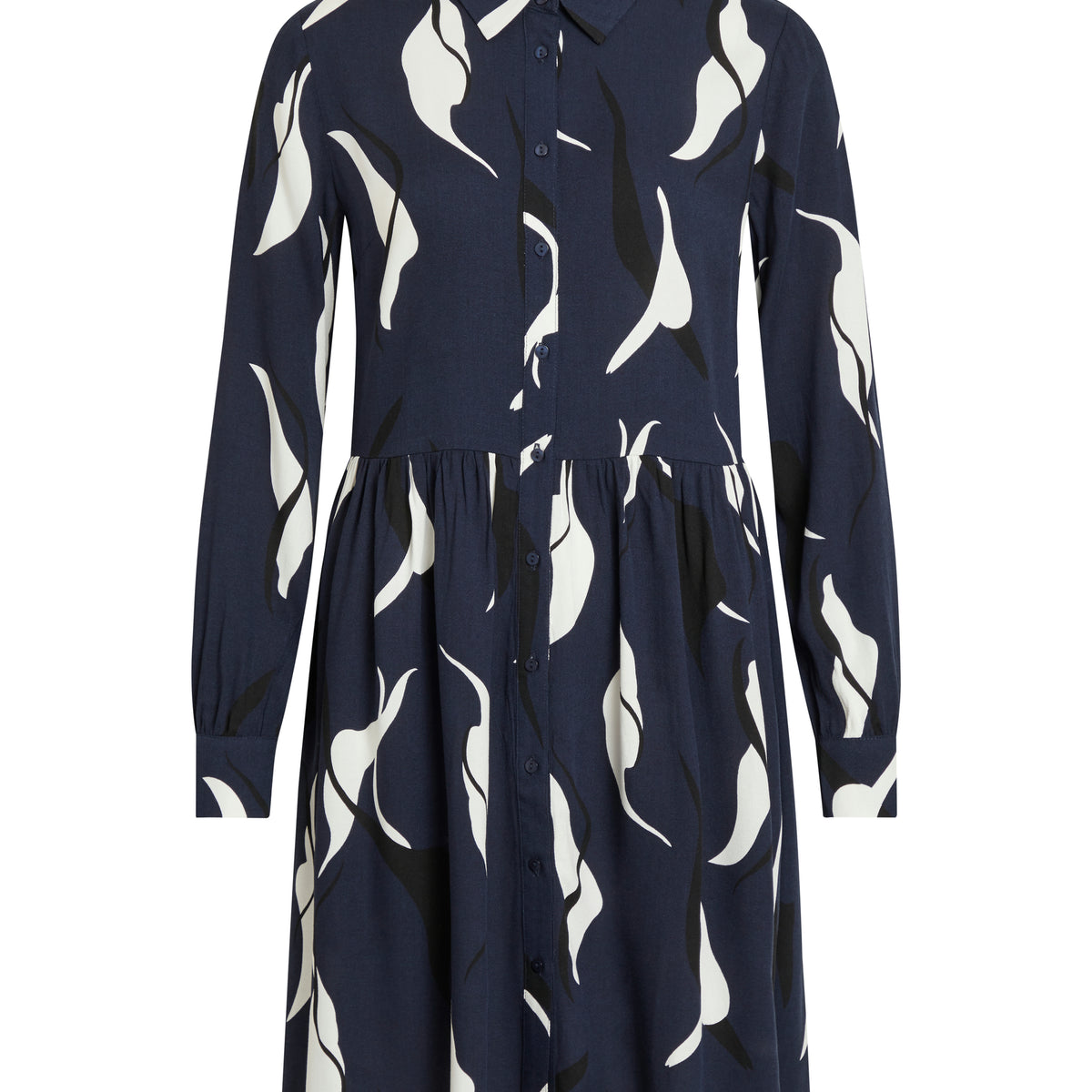 object-kleid-langarm-gemustert-knielang-plissee image 1