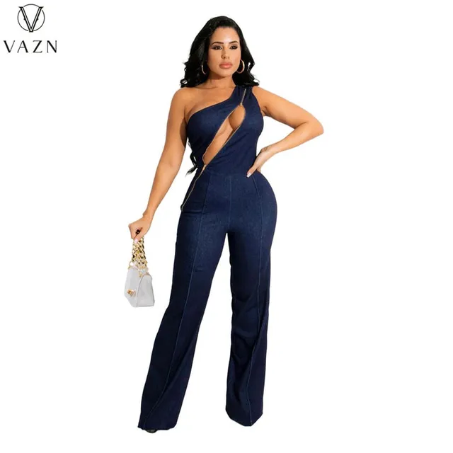 arys-zipper-detail-denim-jumpsuit-damen-schwarz-denim image 1