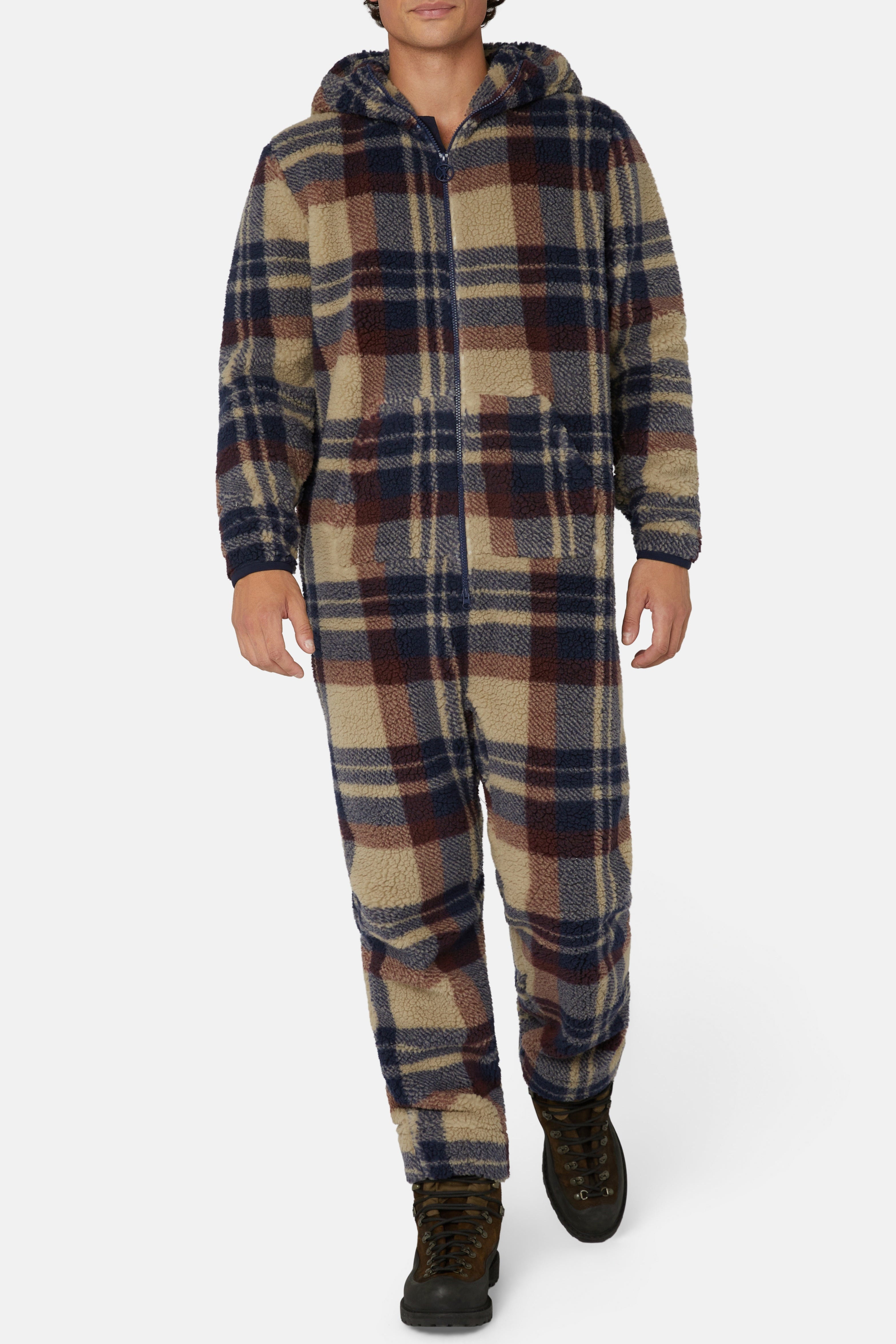 onepiece-earthy-fleece-jumpsuit-damen-brown-check image 8