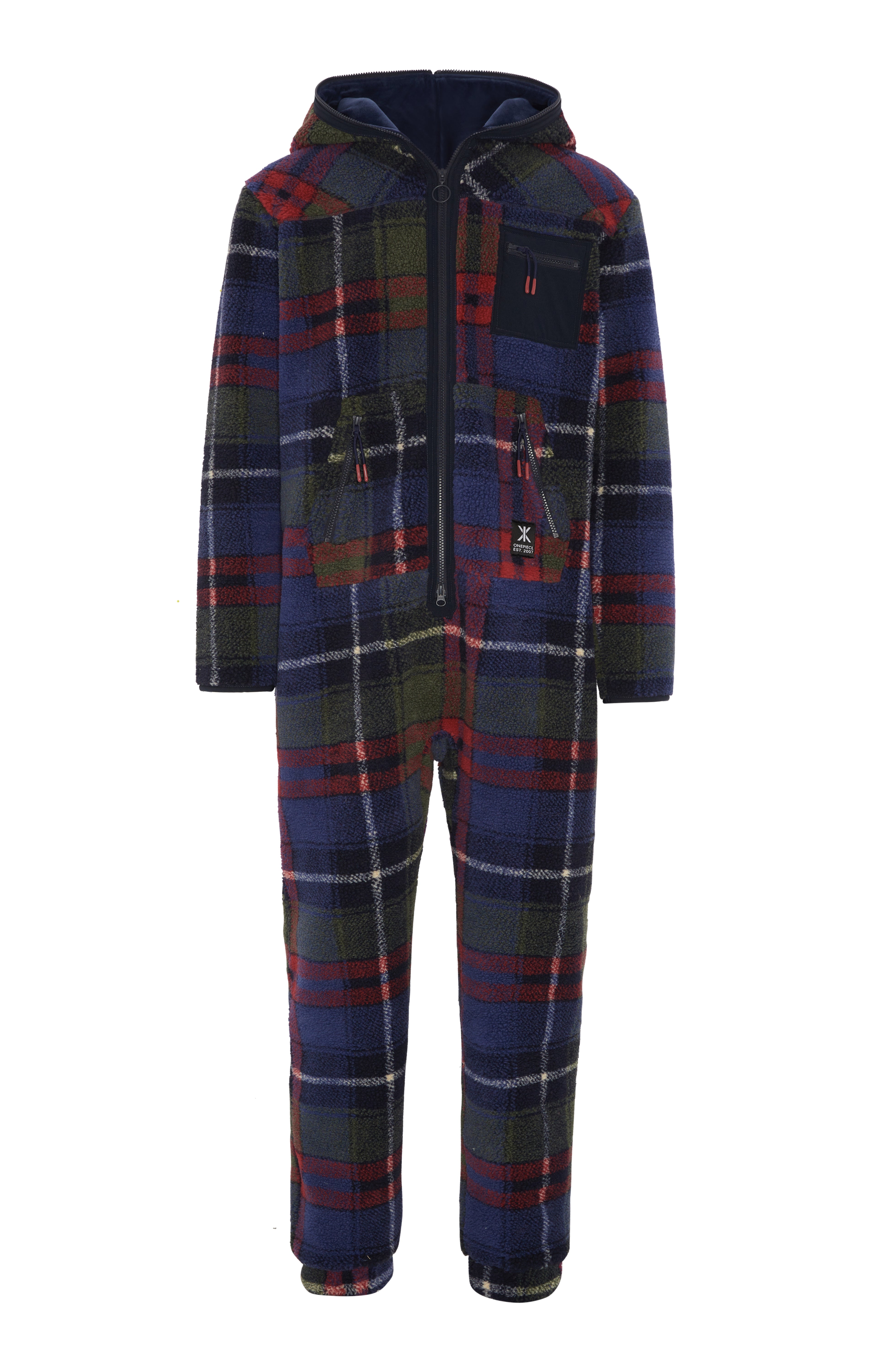onepiece-checkered-fleece-jumpsuit-blau-kariert image 1