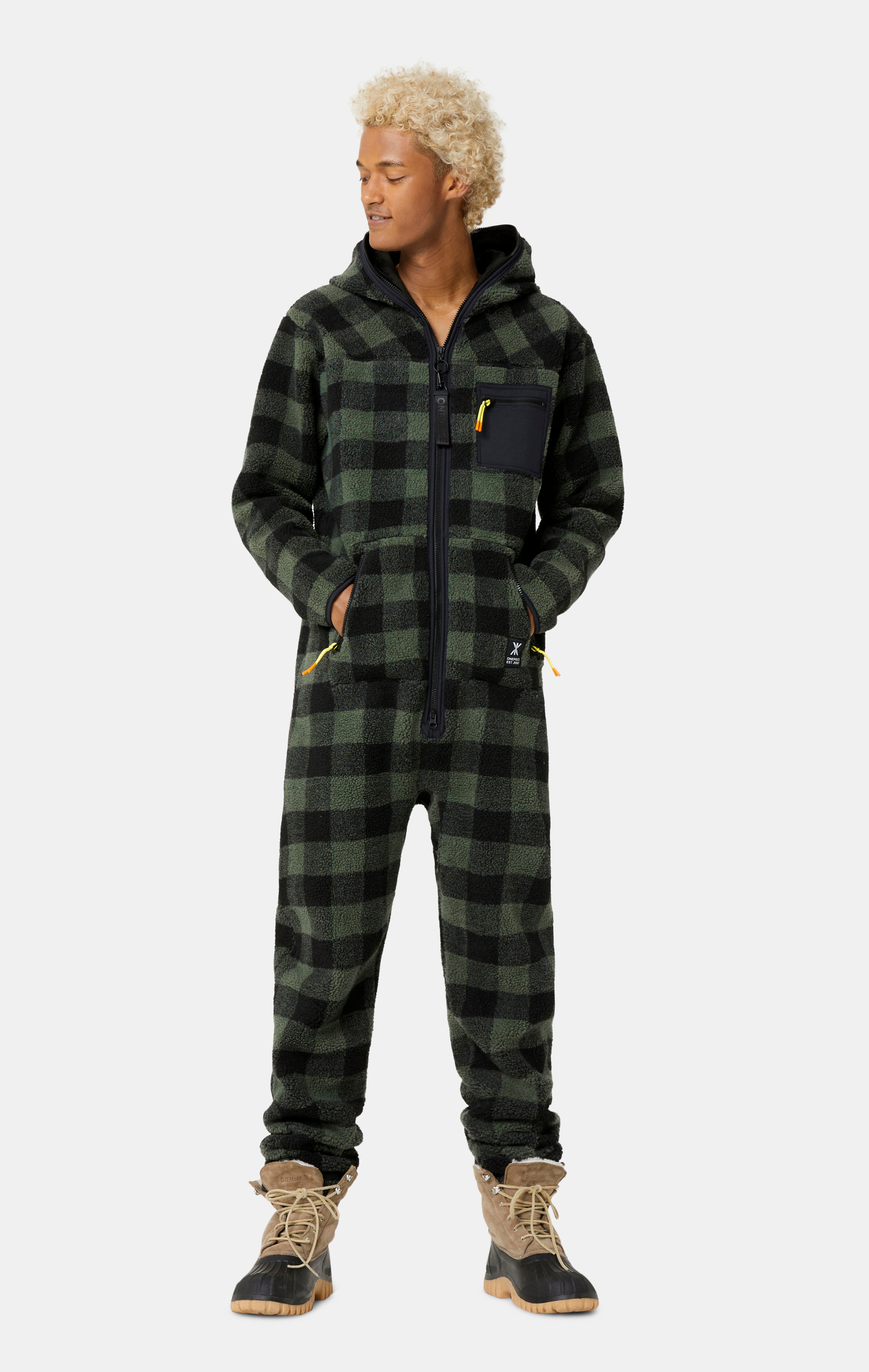 onepiece-checkered-fleece-jumpsuit-overall-damen-gr-n-kariert image 4