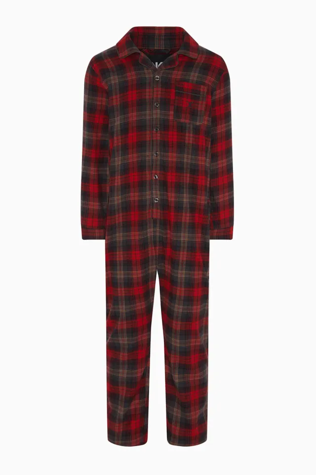 onepiece-checked-pyjamas-jumpsuit-baumwoll-overall-rot image 1