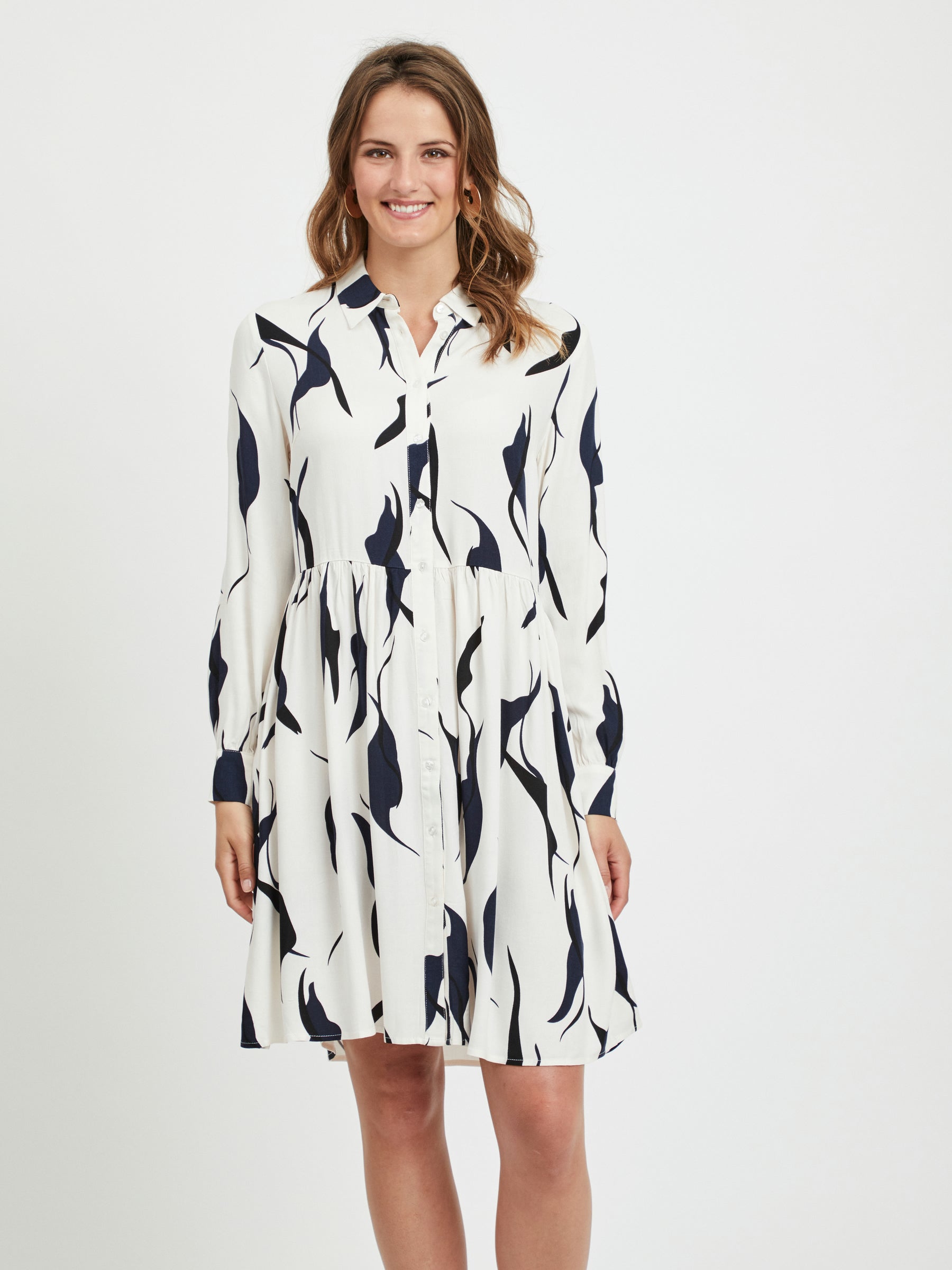 object-kleid-gemustert-langarm-knielang-plissee image 3