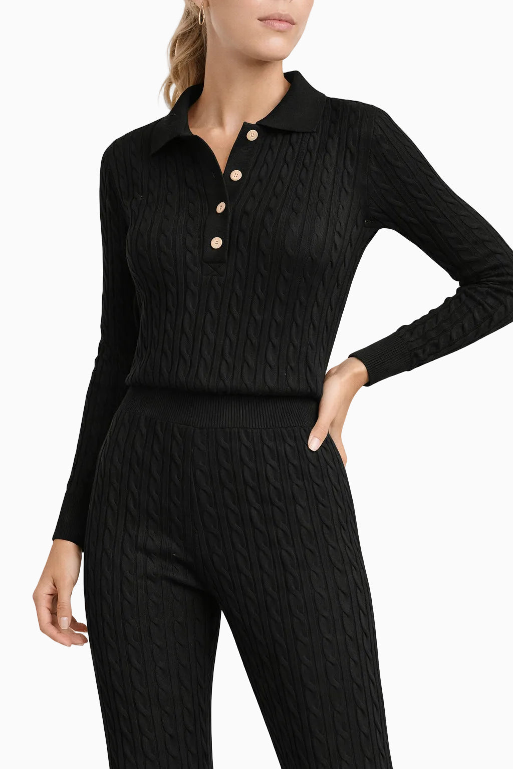 onepiece-summer-cable-flared-jumpsuit-overall-schwarz-strick image 2