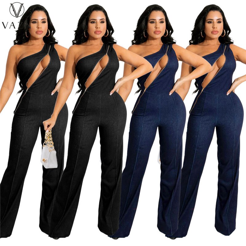 arys-zipper-detail-denim-jumpsuit-damen-schwarz-denim image 4